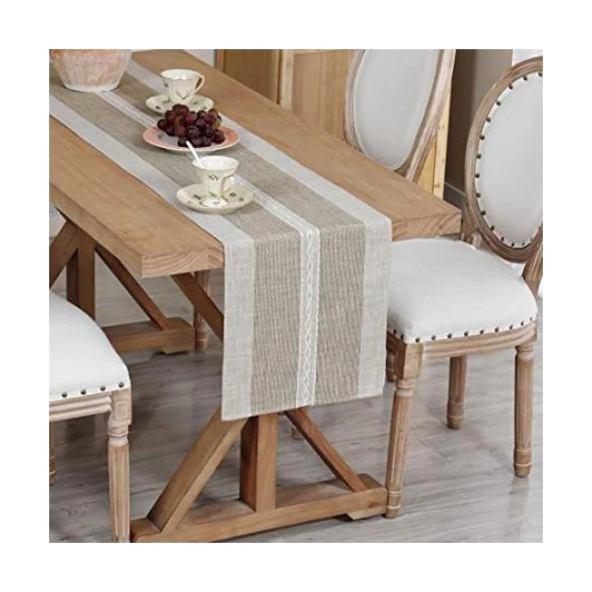 Camino de mesa de centro de mesa trenzado a rayas rústicas_1