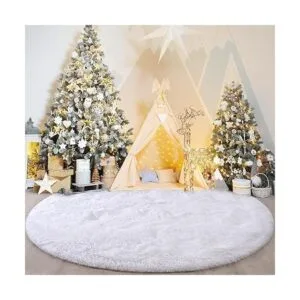 FlyDOIT Alfombra redonda blanca para dormitorio alfombras_2