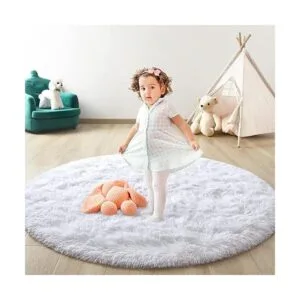 FlyDOIT Alfombra redonda blanca para dormitorio alfombras_6