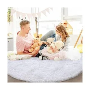 FlyDOIT Alfombra redonda blanca para dormitorio alfombras_7