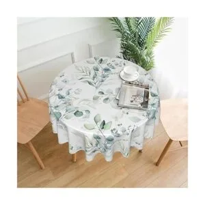 Mantel redondo de hojas de primavera verde salvia floral_2