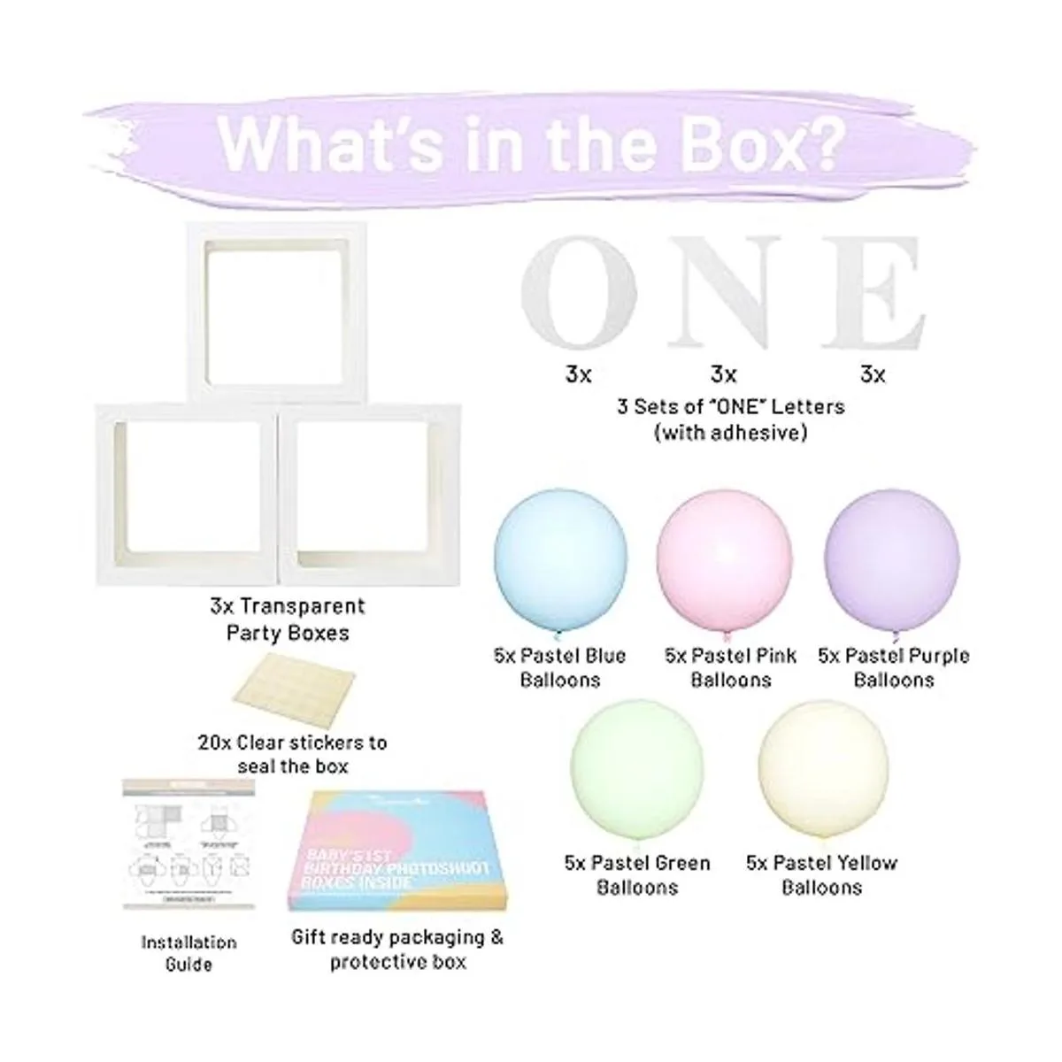 Una caja para el primer cumpleaños con 24 globos para_2