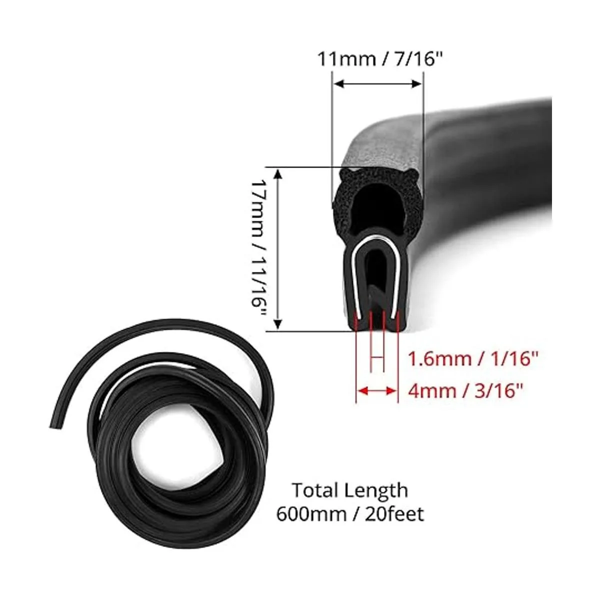 QWORK Sello de goma EPDM de 20 pies con bombilla superior_4