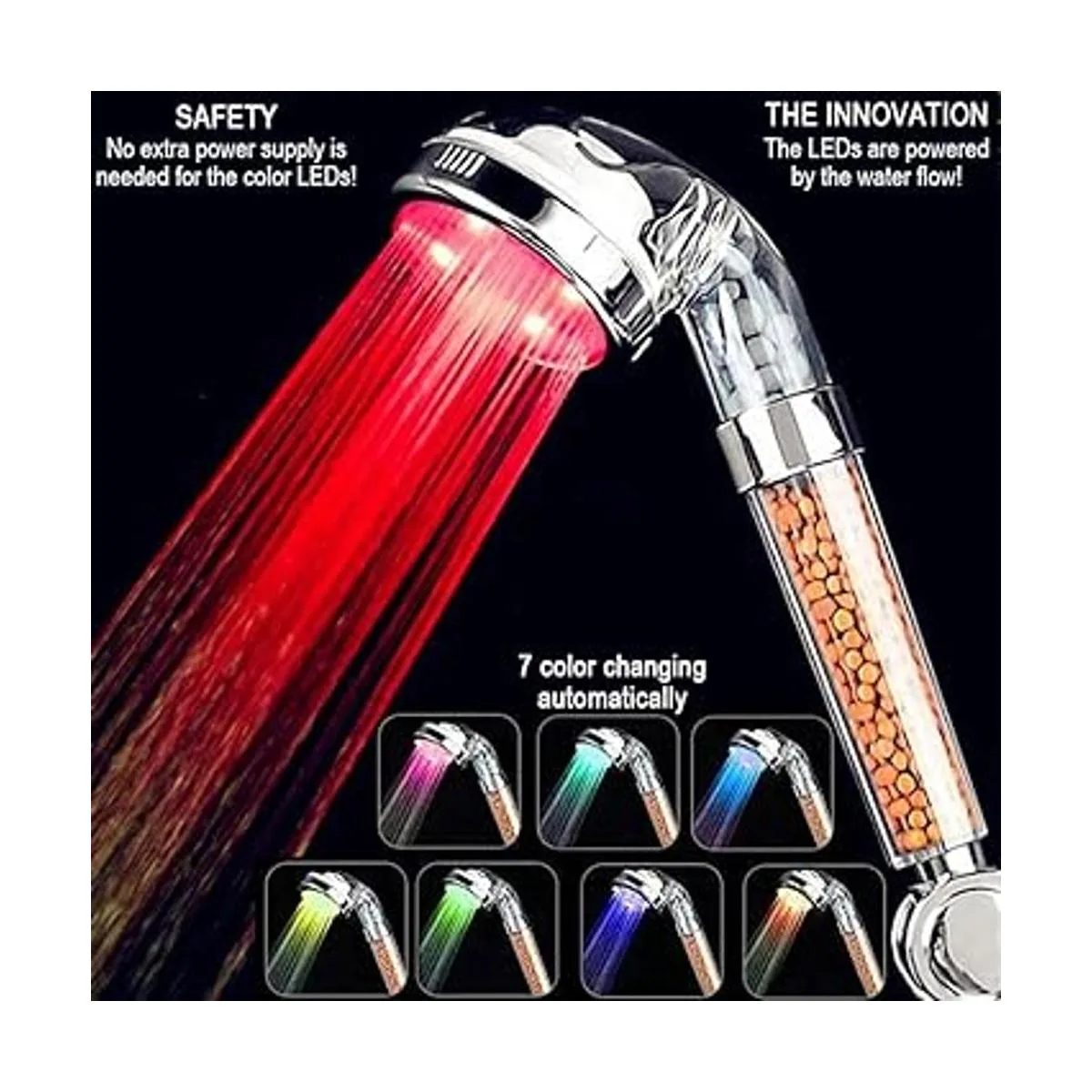 Vacto Juego de cabezal de ducha LED de mano con_3