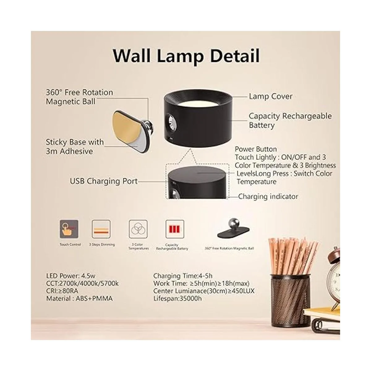 Deyagoo Aplique de pared LED lámpara montada en la pared_4