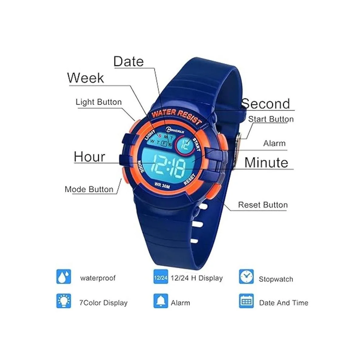 Relojes digitales para niños y niñas 7 colores LED_5