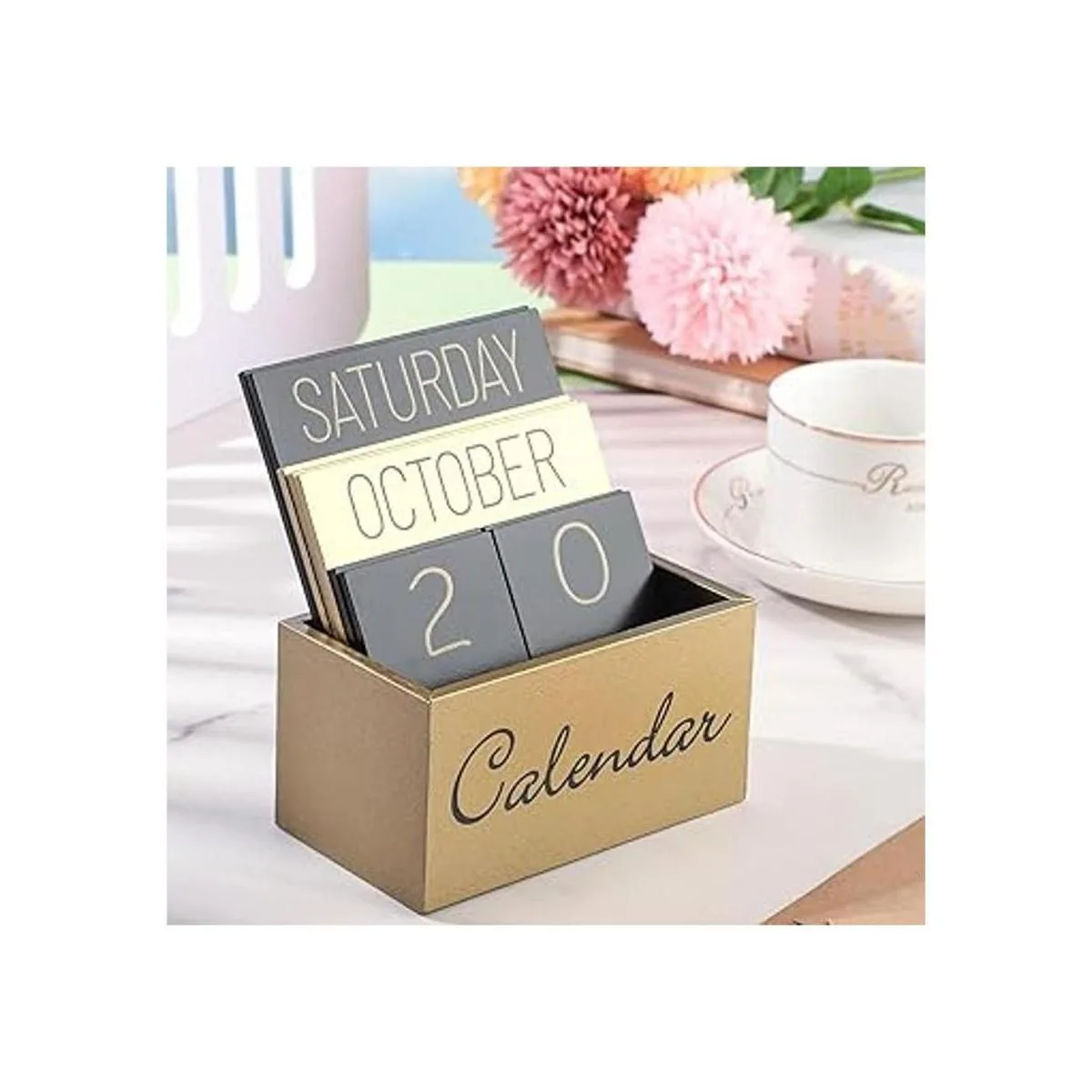 Escritorio de madera vintage calendario perpetuo bloques_3