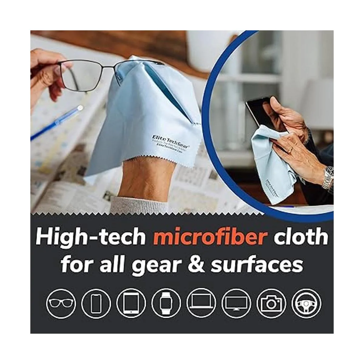 Elite Tech Gear Paquete de 8 paños de microfibra azules_2