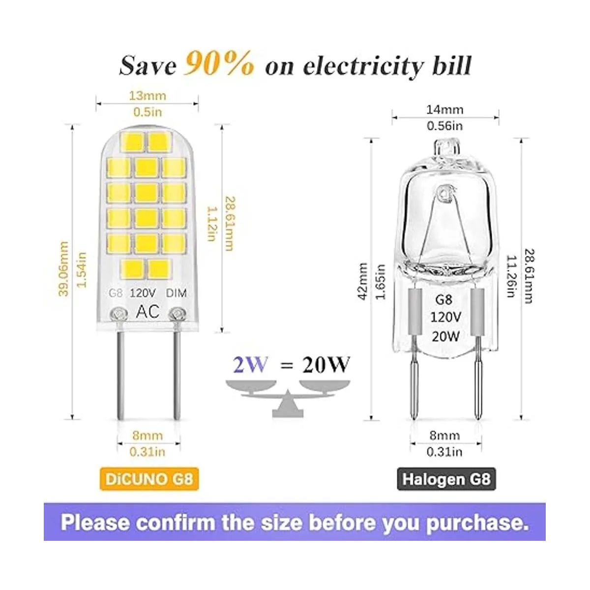 DiCUNO Bombilla LED G8 regulable 2 W equivalente a 20_3