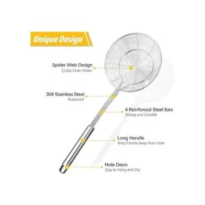 Paquete de 2 coladores de araña grandes canasta de acero_2