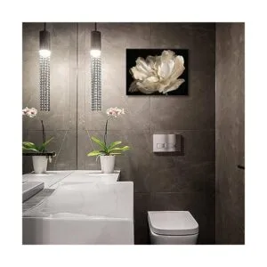 Decoración de baño negro Tulipán blanco sobre fondo_4