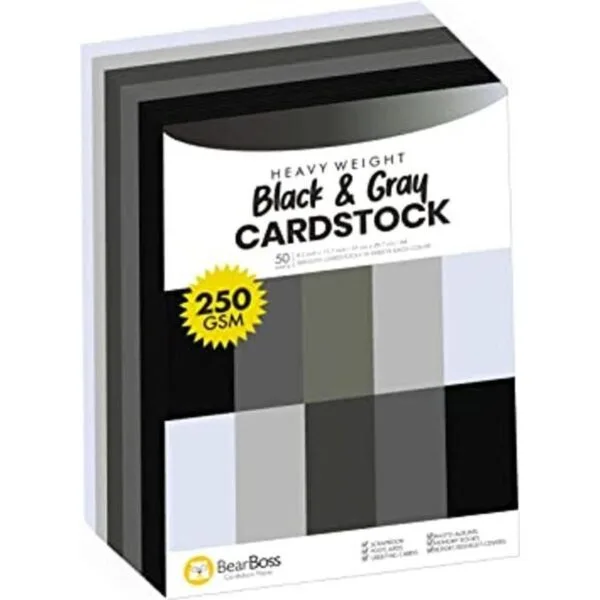 Papel grueso de cartulina de color negro y gris 50 hojas_1