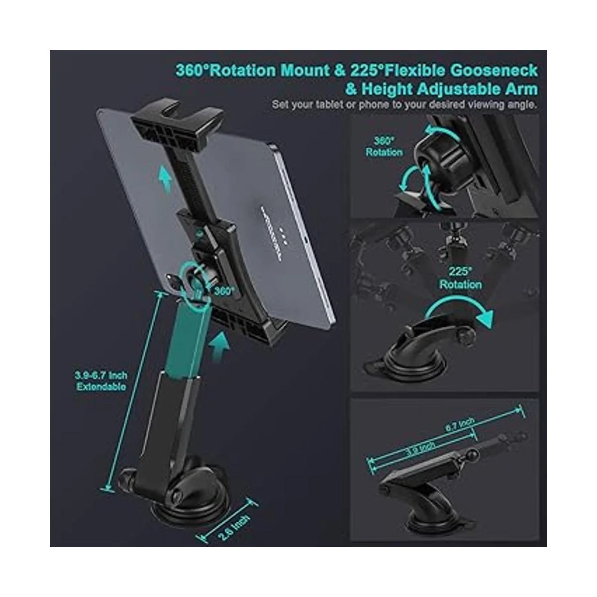 Car Dashboard Windshield Tablet Mount Holder 360_3