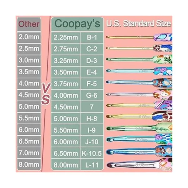 Coopay Ganchos de ganchillo cálidos juego de ganchos de_7