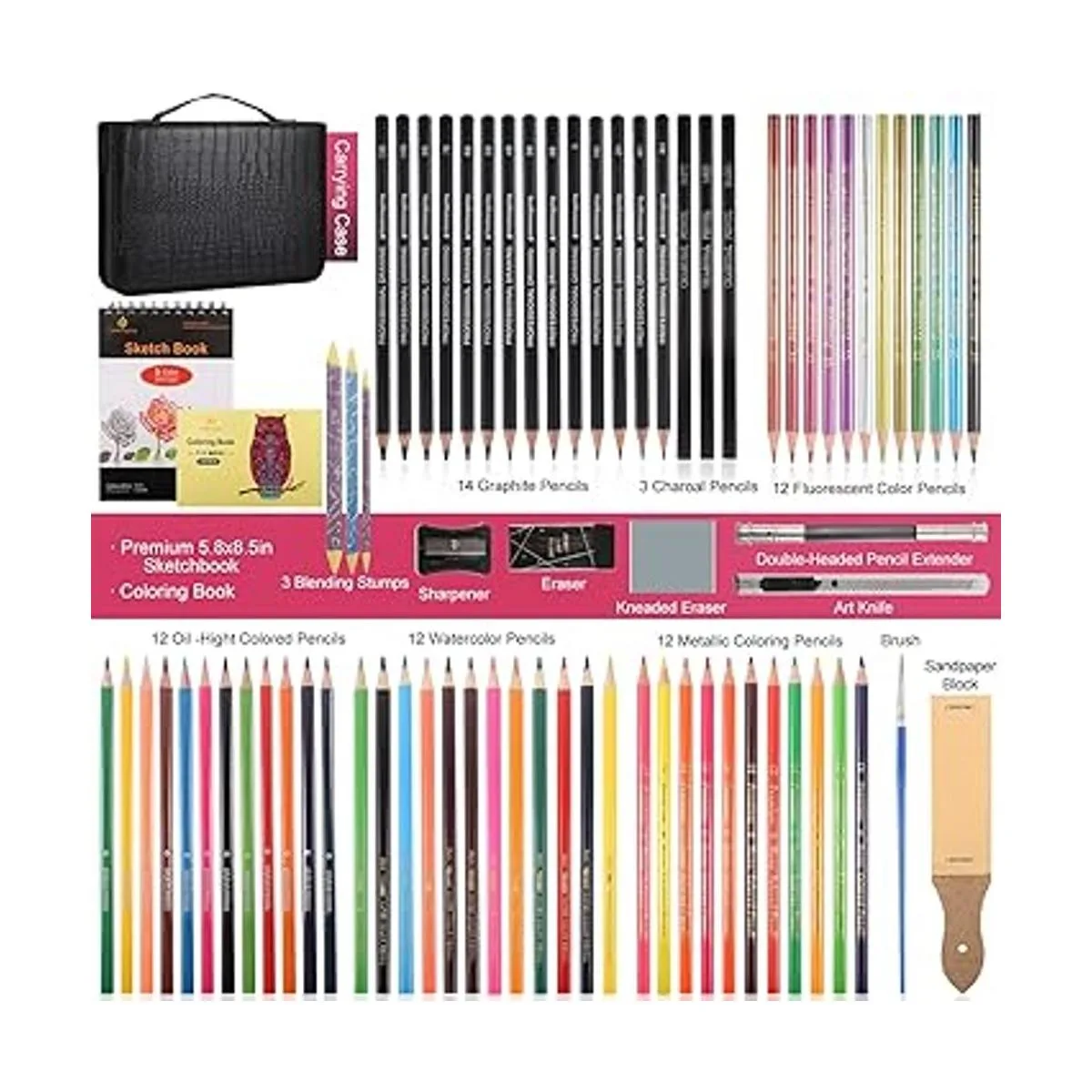 Kit de dibujo 78 lápices de grafito de acuarela de color_2