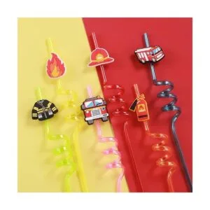 24 pajitas para fiestas de camiones de bomberos para_2