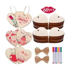 MGParty 60 piezas de rebanadas de madera de corazón_2