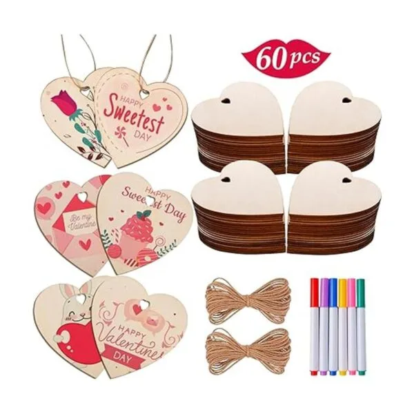 MGParty 60 piezas de rebanadas de madera de corazón_2