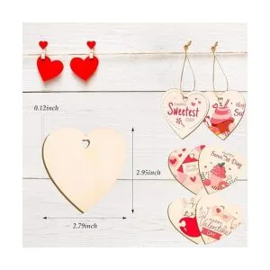 MGParty 60 piezas de rebanadas de madera de corazón_3