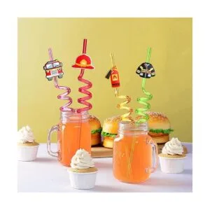 24 pajitas para fiestas de camiones de bomberos para_4