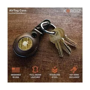 KORDIZ Funda de cuero para AirTag con cierre y llavero_3
