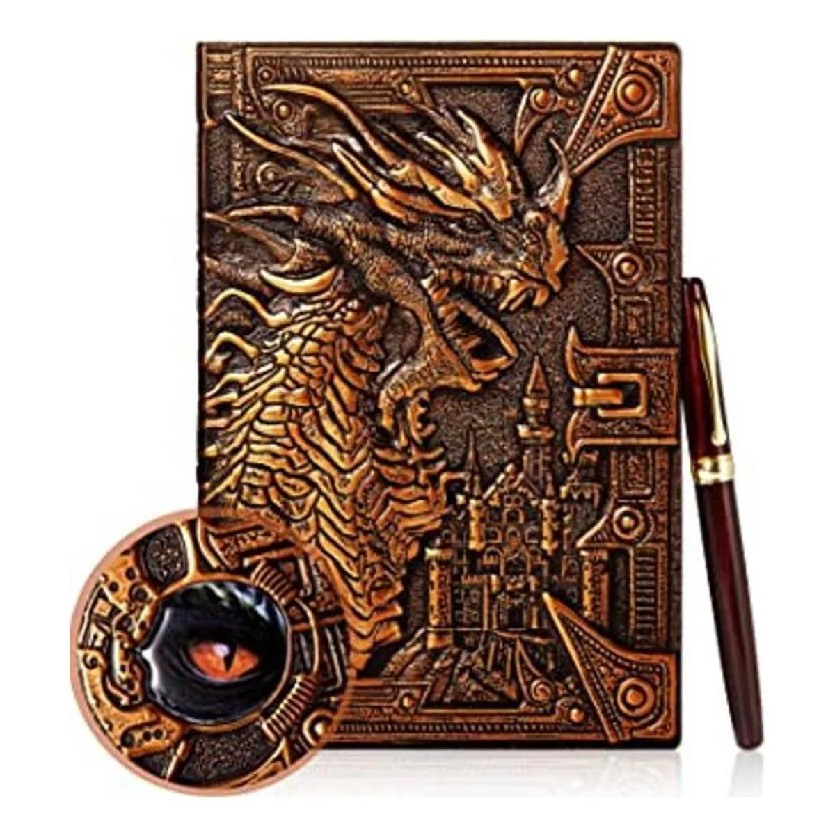 Diario de dragón de cuero en relieve con bolígrafo diario_1