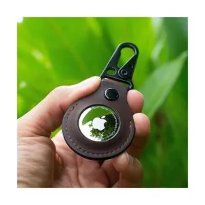 KORDIZ Funda de cuero para AirTag con cierre y llavero_4