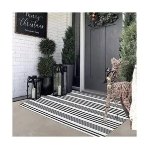 KaHouen Alfombra de rayas blancas y negras para_1
