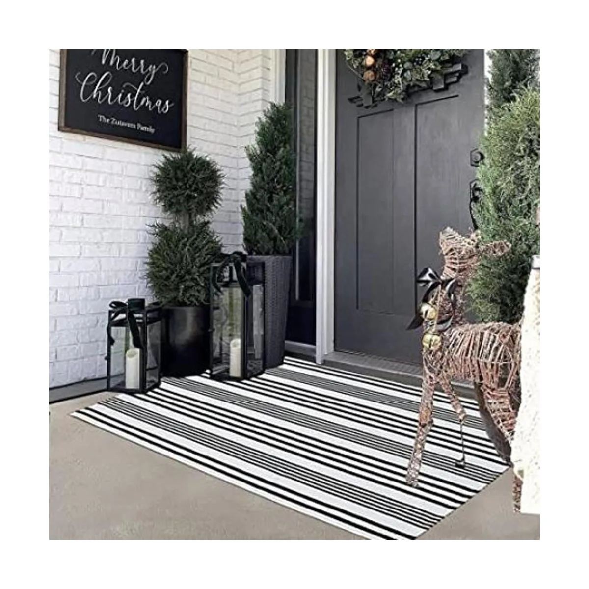 KaHouen Alfombra de rayas blancas y negras para_1