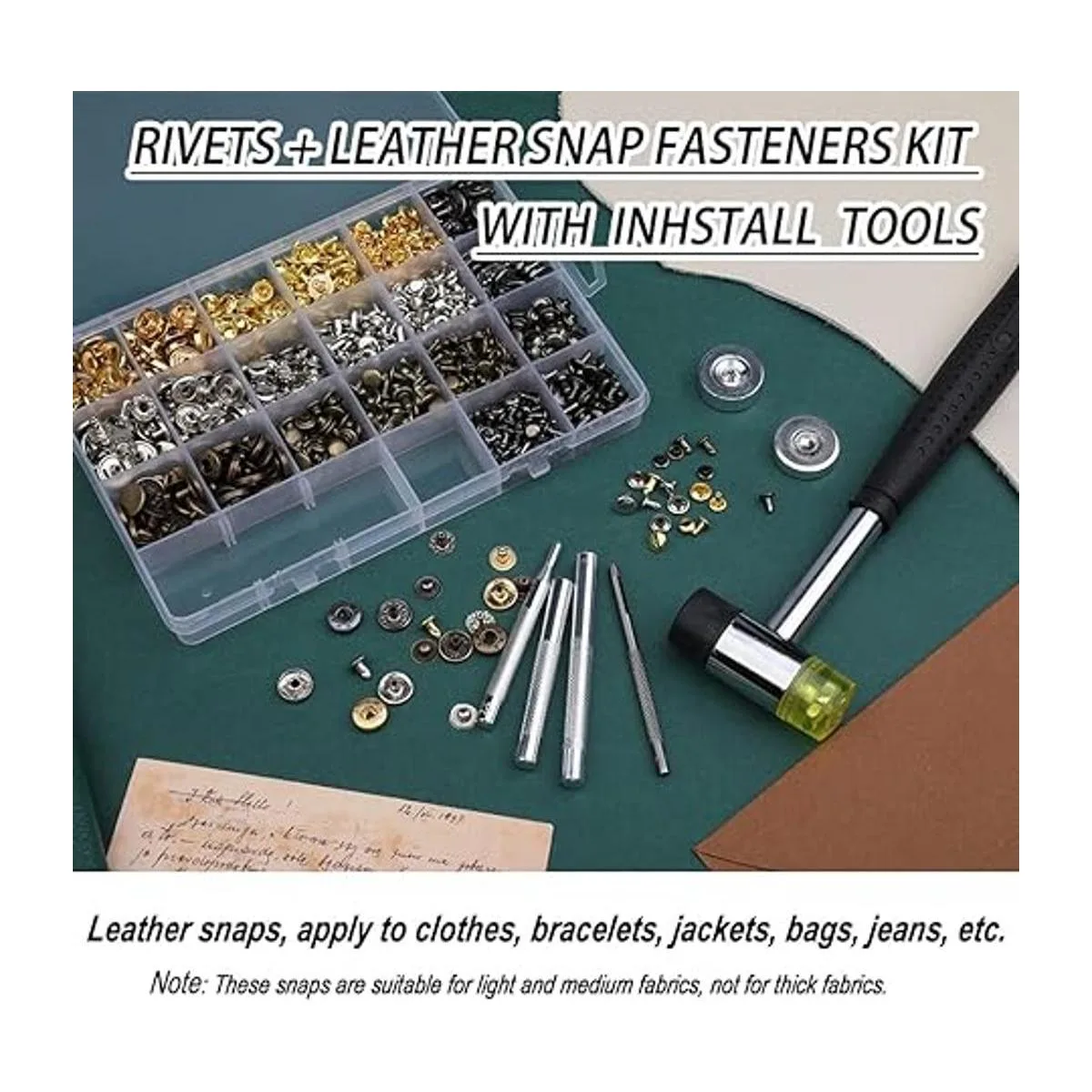 Yizzvb Kit de 320 remaches de cuero 60 sujetadores de_3