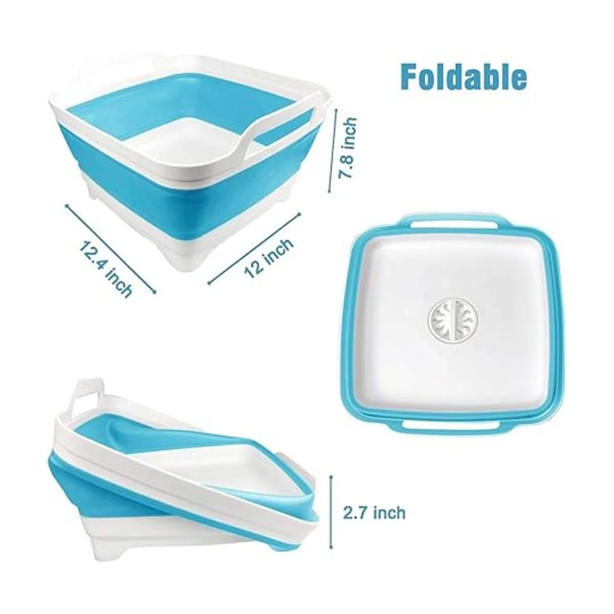 Lavabo plegable con asas de transporte de tapón de drenaje_3