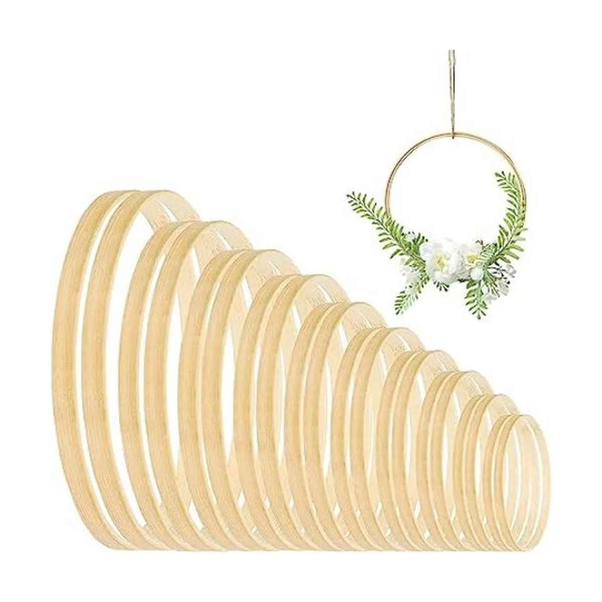 ZABARE 20 Pcs Wooden Hoops for CraftsWooden Bamboo Floral_1