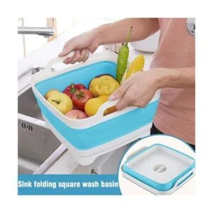 Lavabo plegable con asas de transporte de tapón de drenaje_4