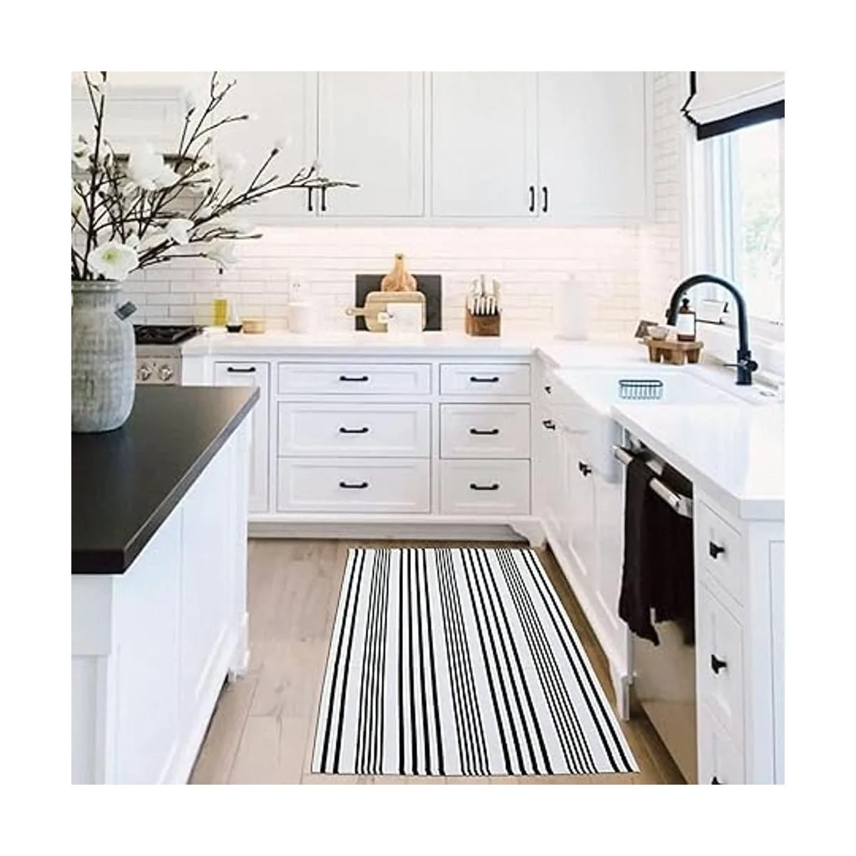 KaHouen Alfombra de rayas blancas y negras para_7