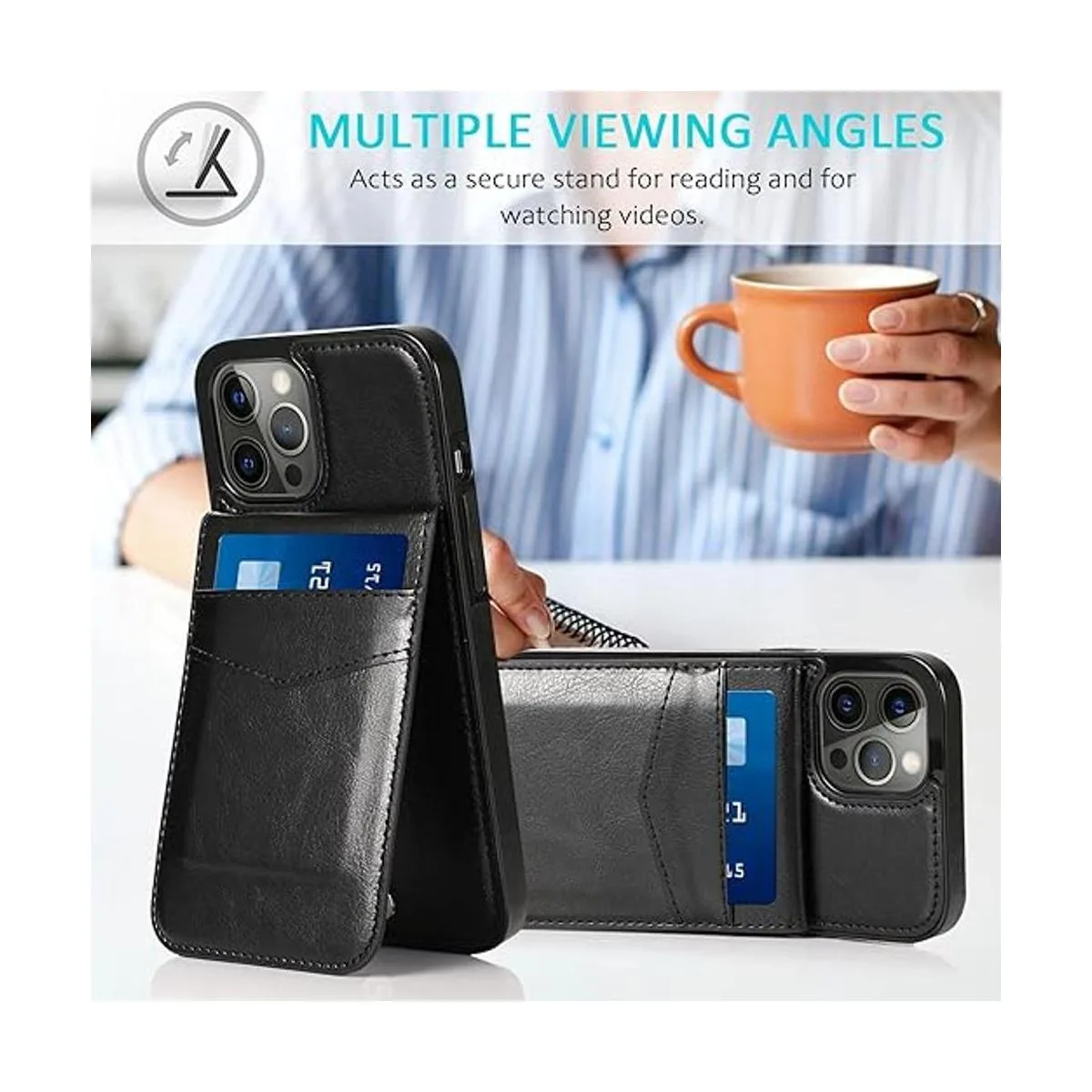 Seabaras Funda tipo cartera para iPhone 13 con tarjetero_2