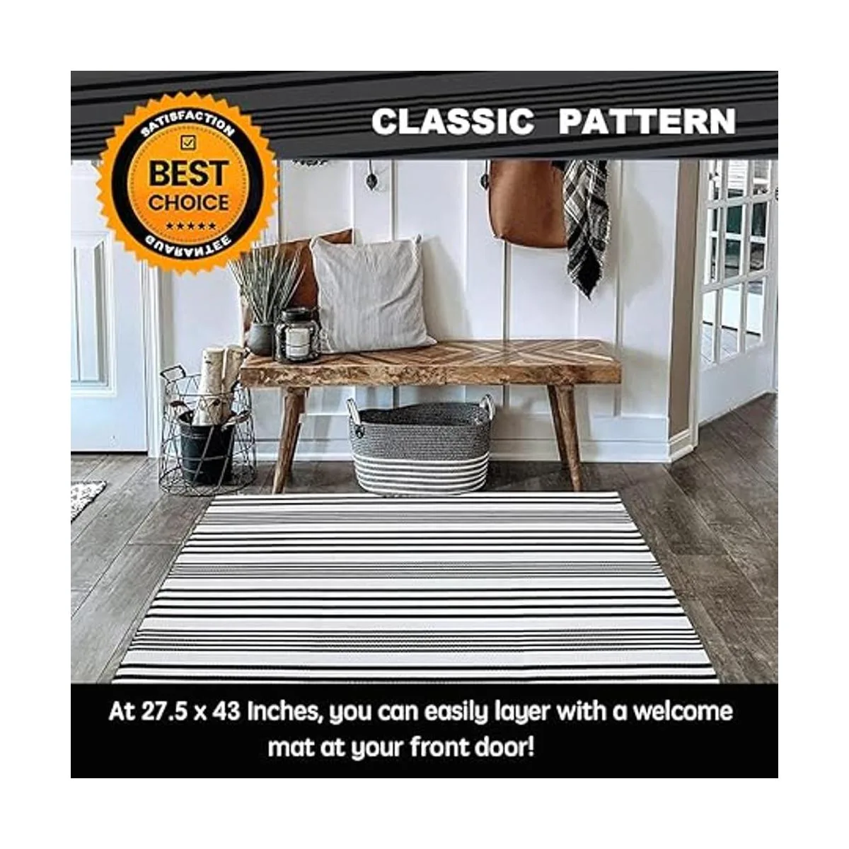 KaHouen Alfombra de rayas blancas y negras para_3