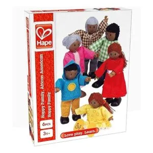 Hape familia afroamericana muñecas de mandera miembros de_4