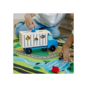 Camión de madera con 9 piezas coloridas y 2 figuras para_5