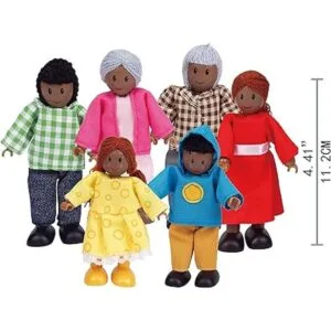 Hape familia afroamericana muñecas de mandera miembros de_3