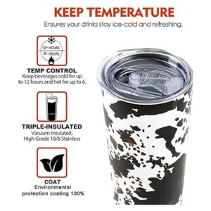 Mhrevyi Vaso delgado con estampado de vaca con tapa y_3