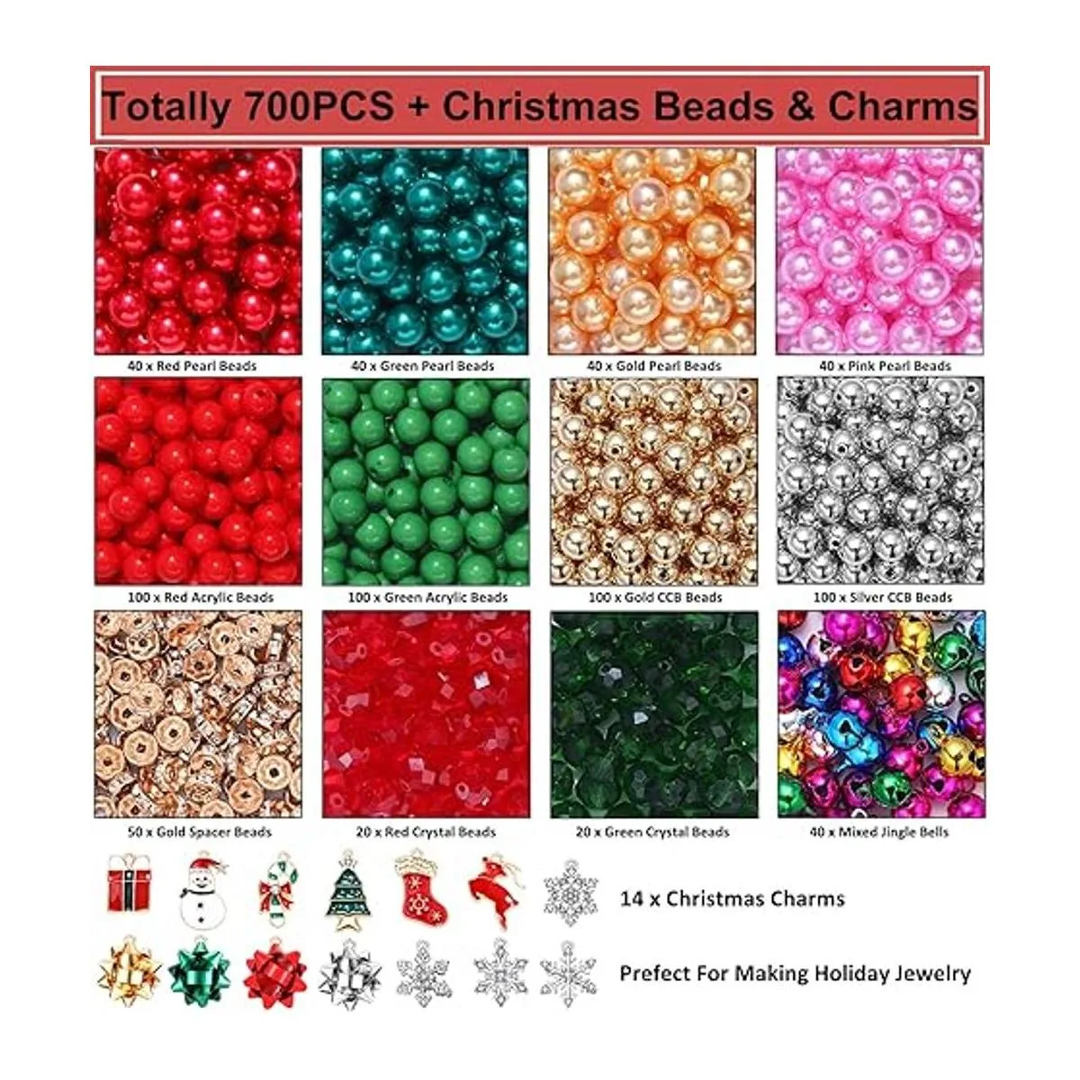 700 cuentas de Navidad para hacer joyas cuentas rojas y_2