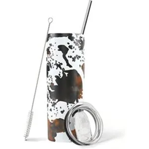 Mhrevyi Vaso delgado con estampado de vaca con tapa y_1