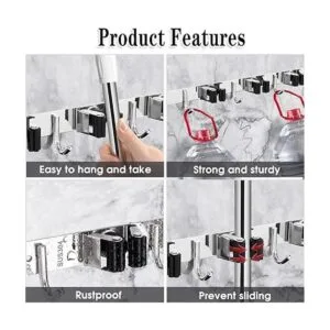 5 Racks and 4 Hooks Mop and Broom Holder Wall Mount Broom_2