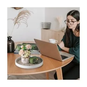 Hanobe Bandeja decorativa redonda de madera bandeja_3