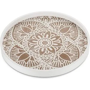 Hanobe Bandeja decorativa redonda de madera bandeja_1