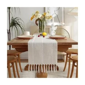Wracra Camino de mesa de lino rústico estilo granja_5