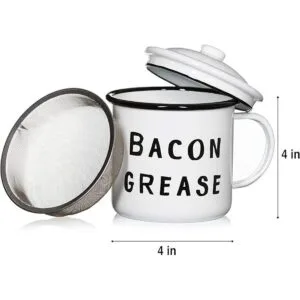 Bonito recipiente de grasa de tocino con colador de malla_3