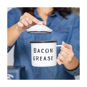 Bonito recipiente de grasa de tocino con colador de malla_6