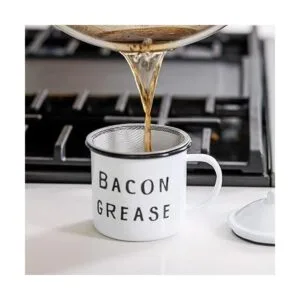 Bonito recipiente de grasa de tocino con colador de malla_5