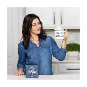 Bonito recipiente de grasa de tocino con colador de malla_4